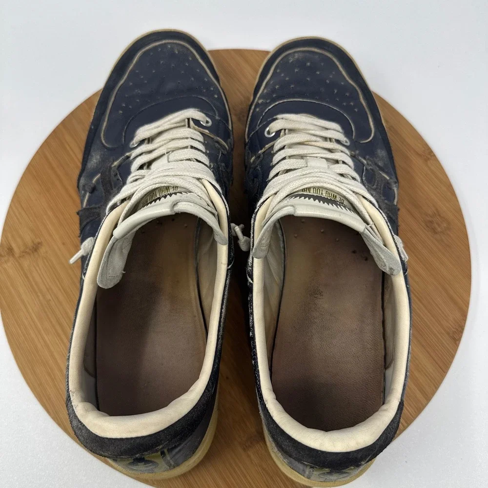 Premiata Clay 6907 Navy Leather Distressed Sneakers Mens Sz 45/12 Low Top Shoes